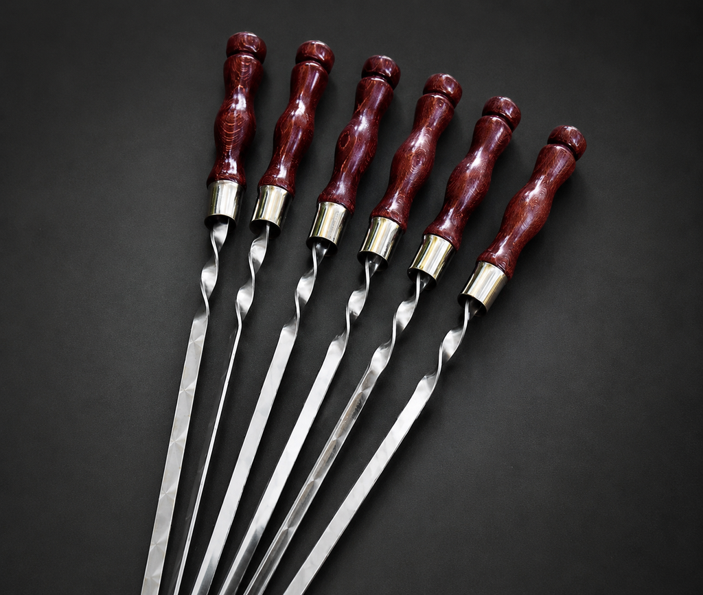 “Lux” Skewer Set with Wooden Handles in a “Picnic” Carrying Case. Cherry Colour.