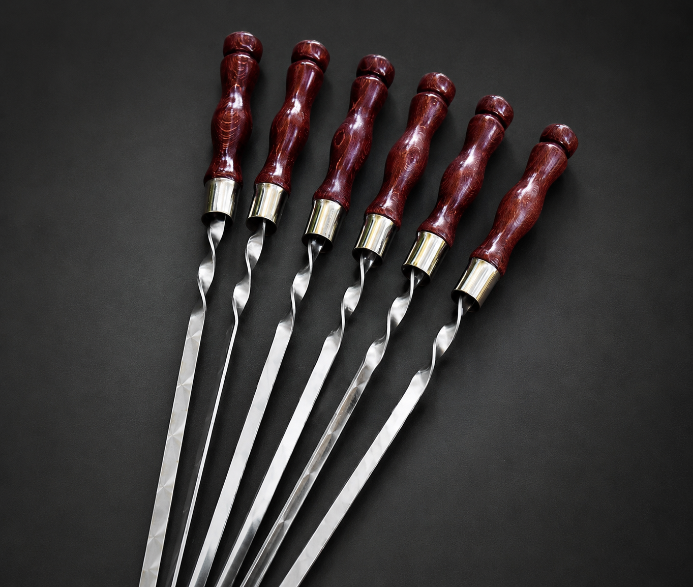 “Lux” Skewer Set with Wooden Handles in a “Picnic” Carrying Case. Cherry Colour.